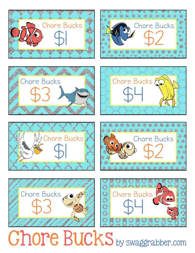 FREE Printable Disney Finding Nemo Chore Bucks