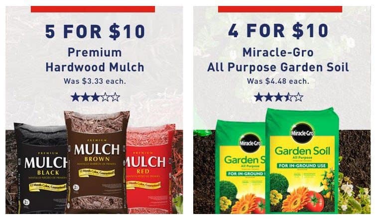 Lowe S Memorial Day Sale Mulch 2 Per Bag Miracle Gro Garden Soil 2 50 Per Bag Swaggrabber