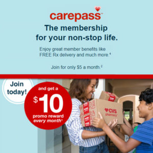 Join CVS Carepass Pay $5 per month get $10 CVS Credit each month
