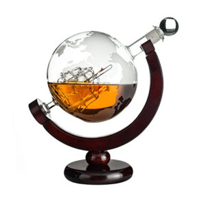Whiskey Globe Decanter with Wood Stand