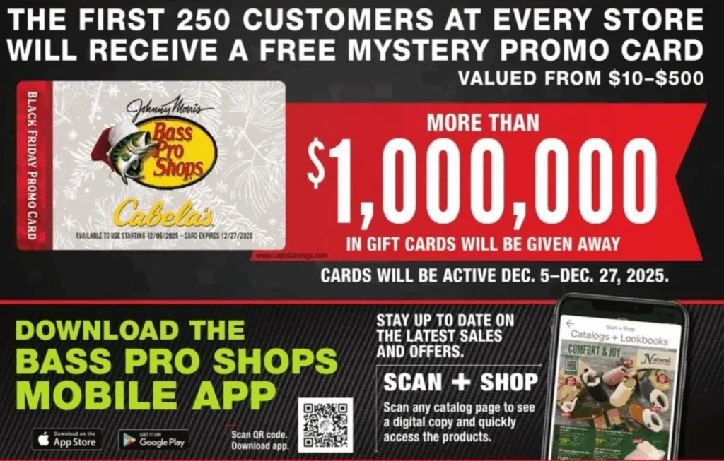 Bass Pro Shops Black Friday promo, gift cards giveaway.