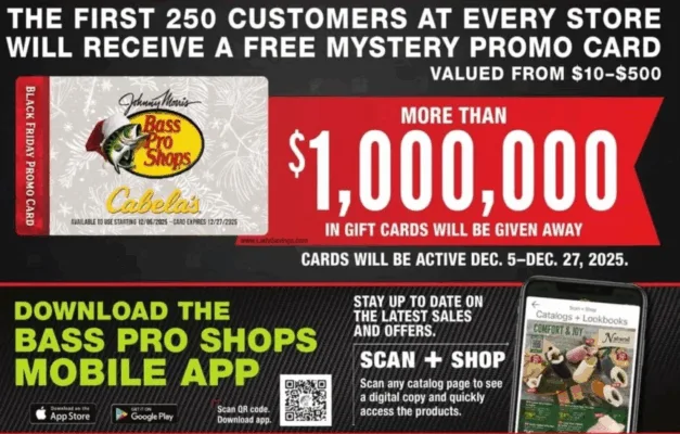 Bass Pro Shops Black Friday promo, gift cards giveaway.