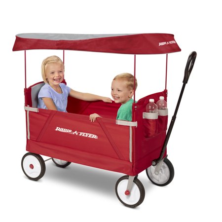 radio flyer kid & cargo folding wagon with 2 versatile seats and canopy