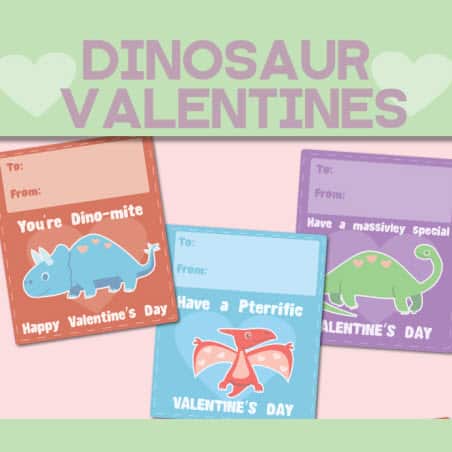 FREE Printable Dinosaur Valentine&#039;s Day Cards for School