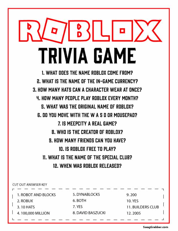 Free Roblox Trivia Game  Robot birthday party, Party printables