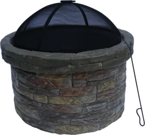 teamson home concrete round charcoal and wood burning fire pit