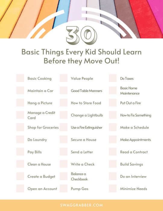 Free Printable 30 Things Every Kid Should Know Checklist