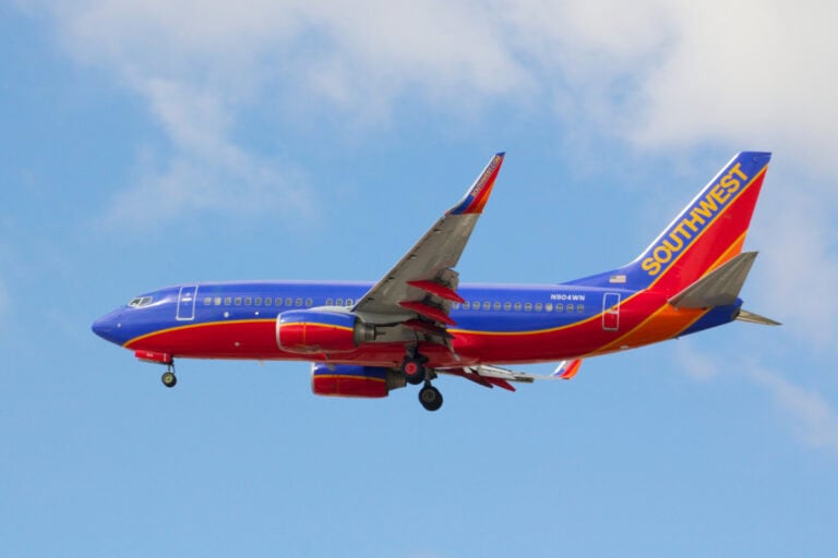 southwest airlines plane flying