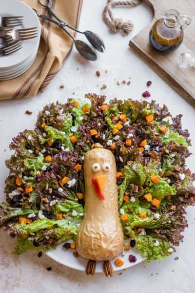 adorable thanksgiving salad with butternut squash turkey