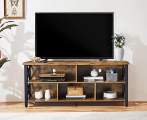 yaheetech industrial tv stand entertainment center with 5 storage compartments