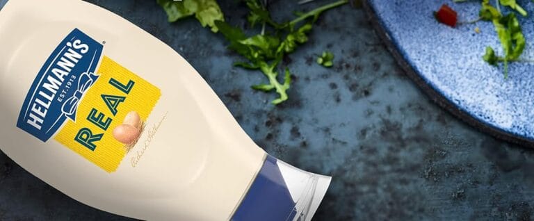 Mayonnaise squeeze pack with fries and steak dish