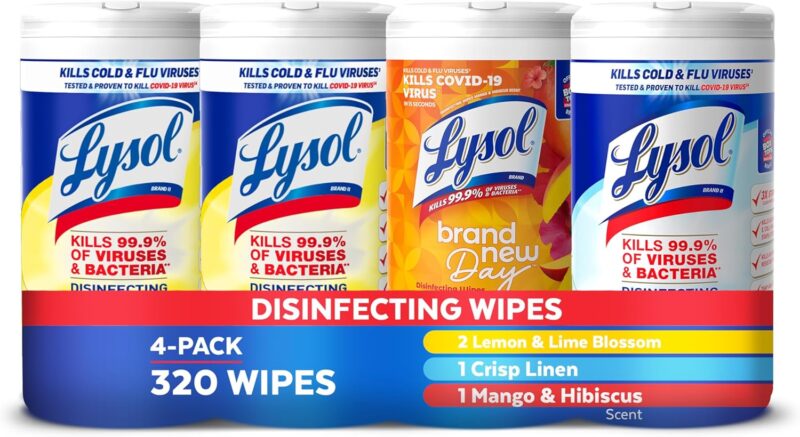 Lysol disinfecting wipes, three scents, 320 total wipes.