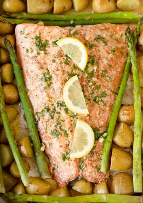 sheet pan baked salmon with veggies 03