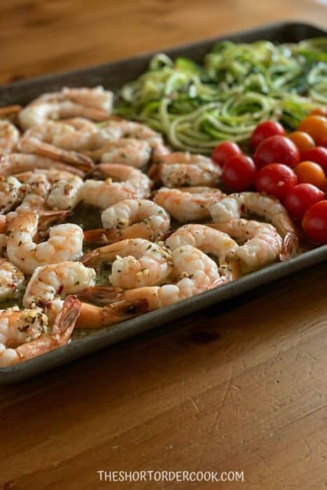 sheet pan shrimp scampi done