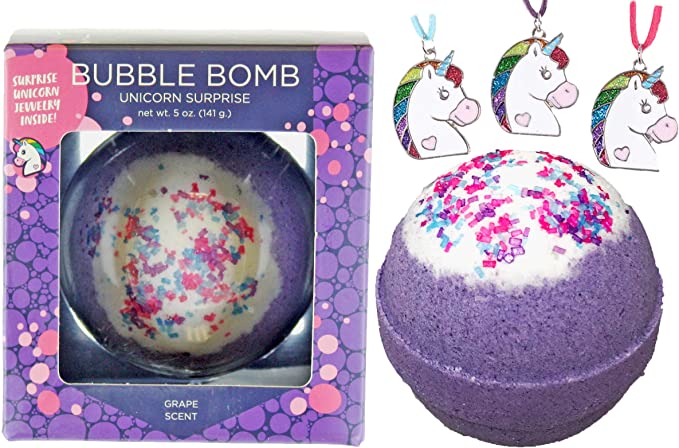 unicorn bubble bath bomb with surprise necklace