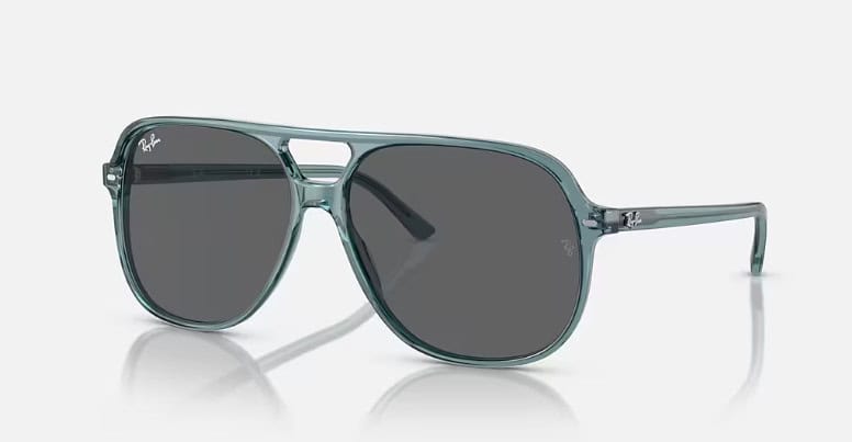 Stylish gray aviator sunglasses with dark lenses.