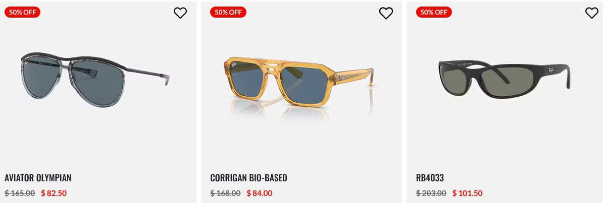 Discounted sunglasses on sale, various styles available.
