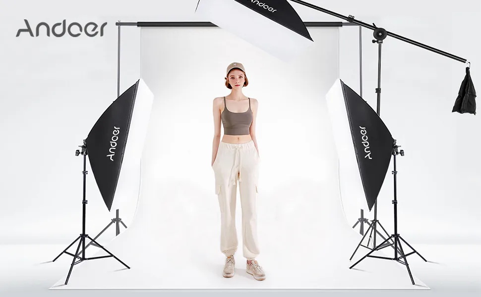 Model in professional photography studio setup