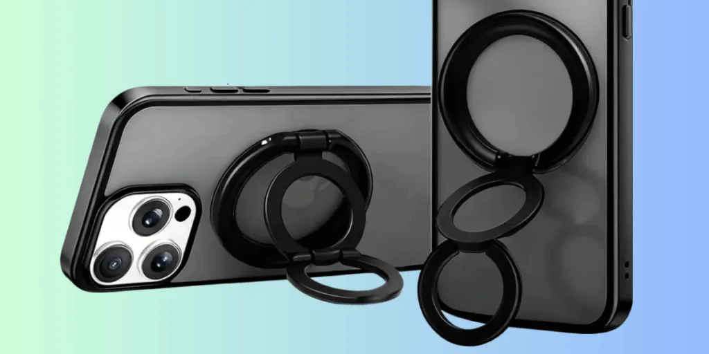 Smartphone cases with ring holders, gradient background