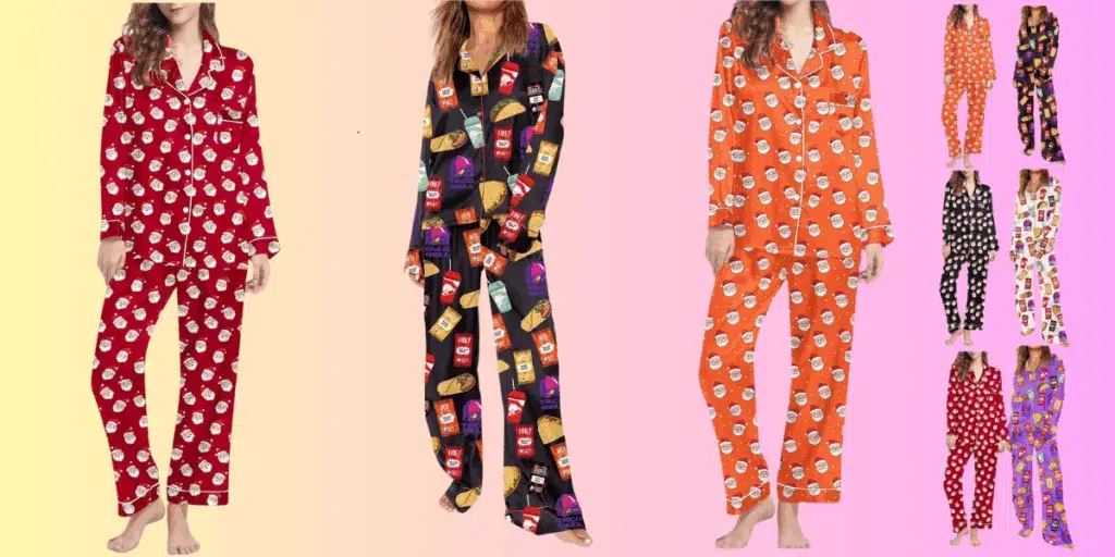 Colorful pajama sets with various patterns