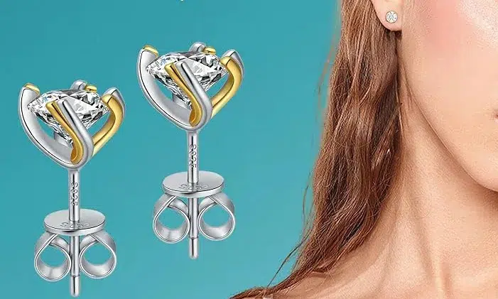 Diamond stud earrings in yellow gold settings