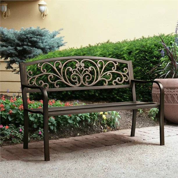 outdoor cast iron bronze garden bench