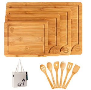 bamboo cutting board set with spoons
