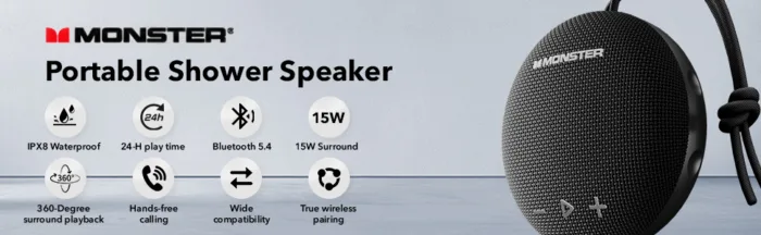 Monster waterproof portable shower speaker with Bluetooth.