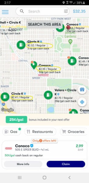 getupside screenshot showing 35 cent per gallon discount 1 498x1024