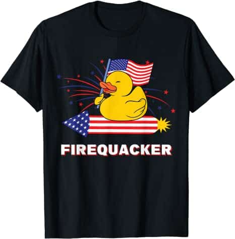 fourth of july usa patriotic firecracker rubber duck t shirt