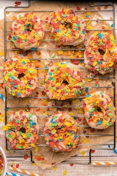 air fryer fruity pebble donuts