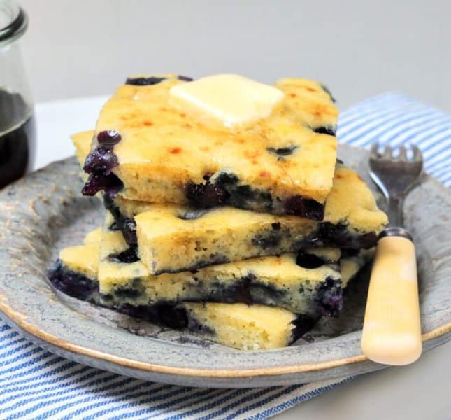 sheet pan pancakes with blueberries