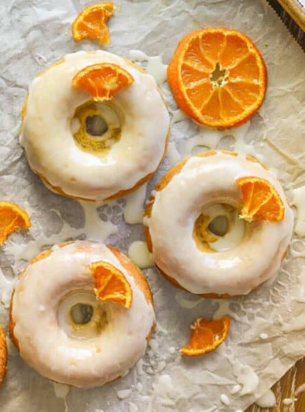 sticky orange olive oil baked donuts