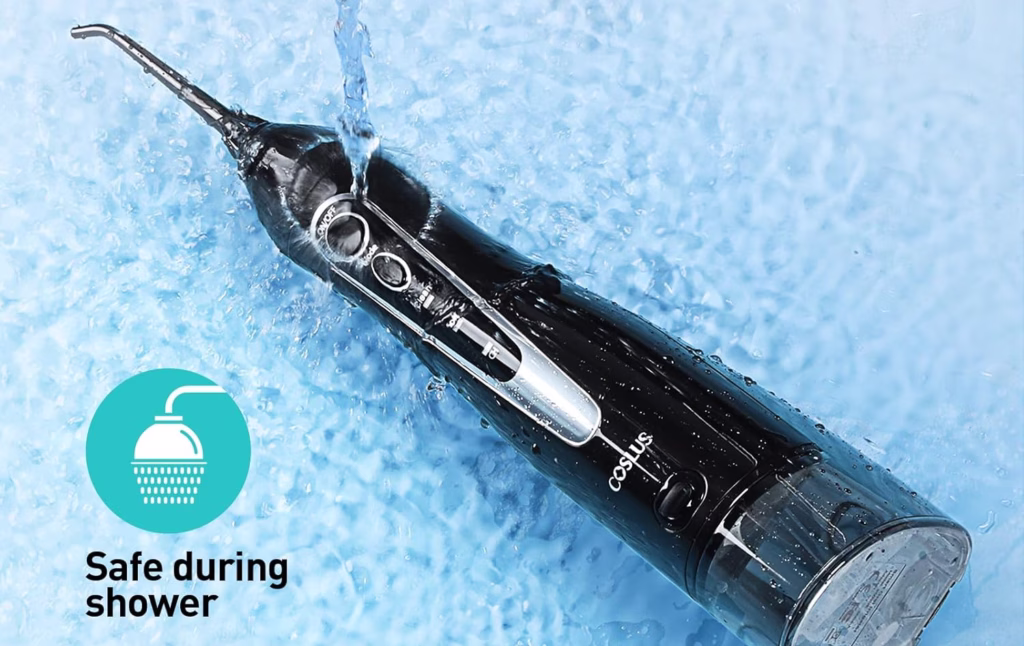 Waterproof water flosser, safe for shower use.