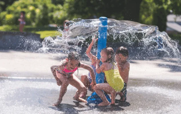 Kids playing in water spray park