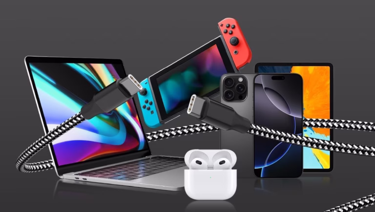 Electronic devices with charging cables and accessories.