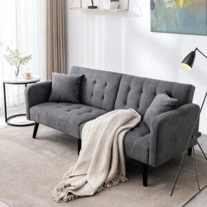 modern linen split back convertible futon sofa bed