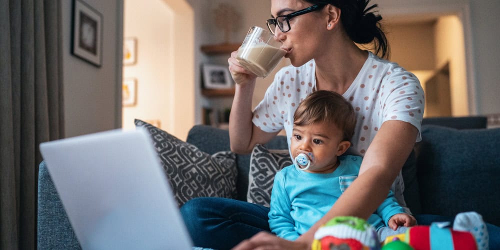 woman working with baby