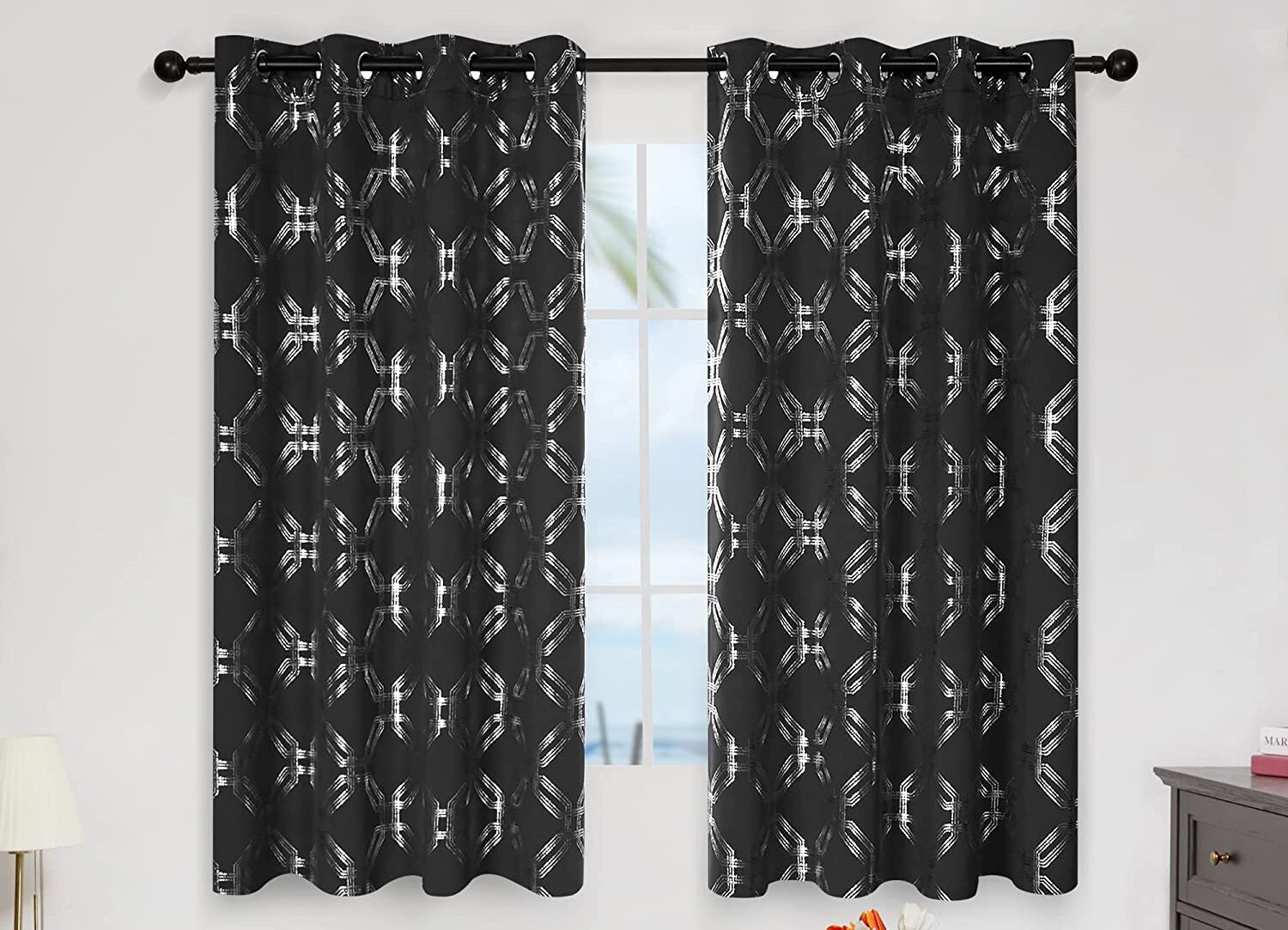 deconovo silver lattice foil printed blackout curtains