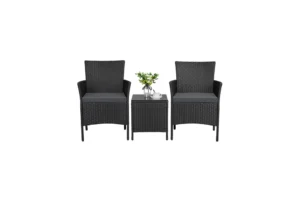 easyfashion wicker rattan coffee table and two chairs patio conversation set