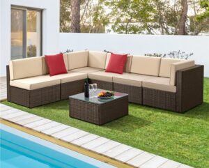 topeakmart 7 piece outdoor patio rattan furniture set sectional with yard