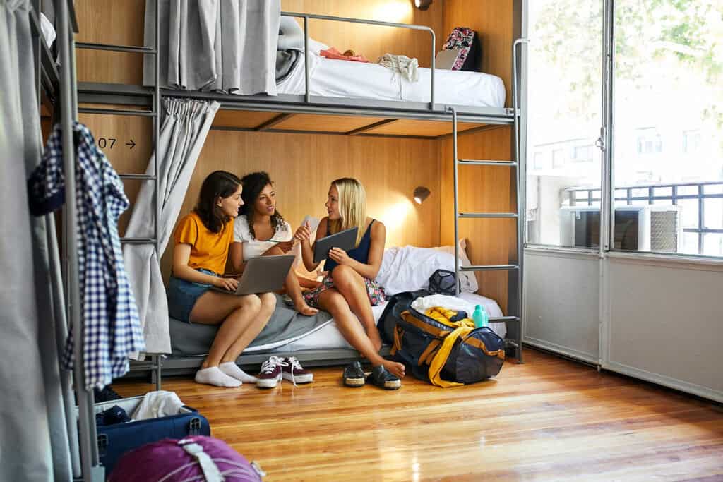 dorm room with girls in room