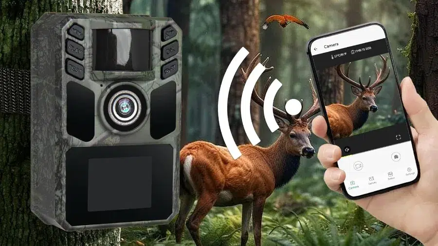 Trail camera capturing wildlife, smartphone view