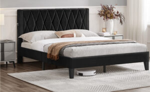 queen size platform bed w usb ports & tufted headboard