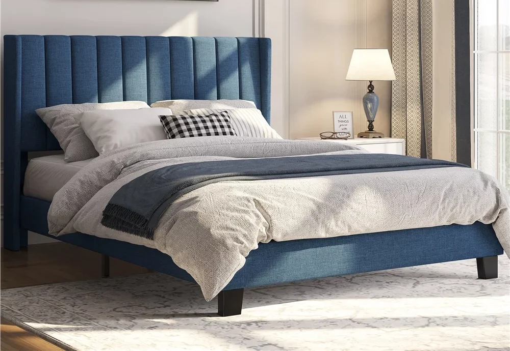 topeakmart queen size wingback platform bed