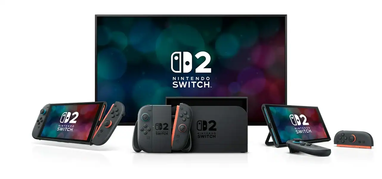 Nintendo Switch 2 console and controllers displayed