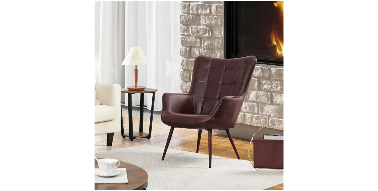 bellamy studios wingback accent chair, espresso faux leather