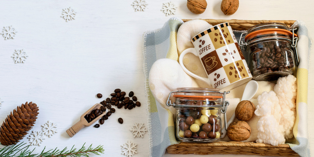 coffee gift basket with beans