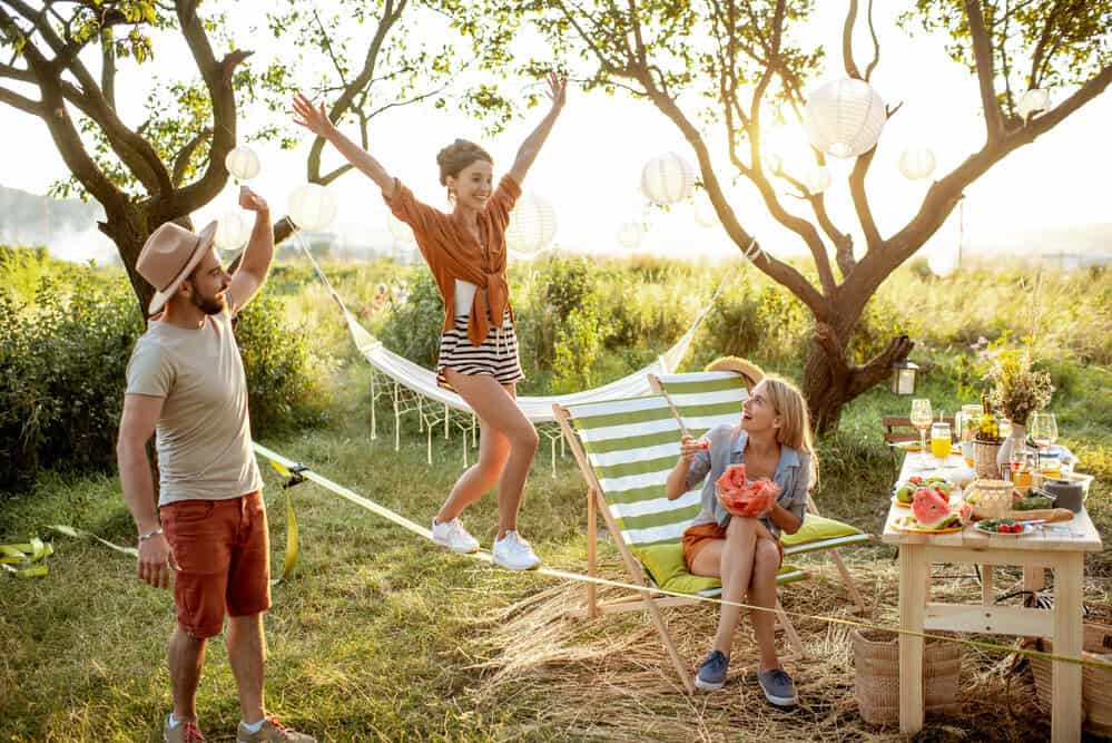 friends on a picnic in the garden