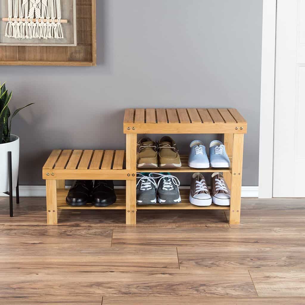 lavish home natural tier bamboo shoe rack